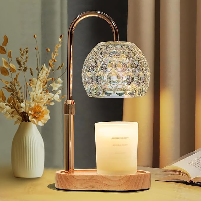 Candle Warmer Lamp with Timer Dimmable, Birthday Gifts for Women Mom, Adjustable Height Wax Warmer Lamp for Jar Candles, House Warming Gifts & Modern Room Decor, Transparent