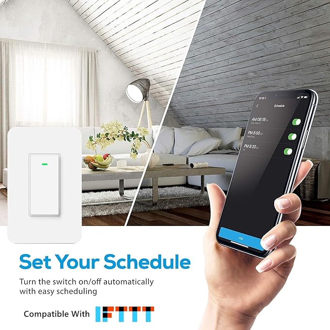 Nexete 3-Way Smart Wi-Fi Wall Light Switch Work with Amazon Alexa Google Assistant, Timing Function No Hub Required (3 Way Smart Switch 1- Pack)
