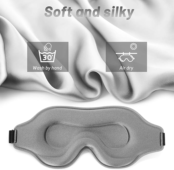 Sleep Eye Mask for Men Women, Lash Extensions 3D Sleeping Mask, Travel Blackout Night Blindfold Eye Shade Cover with Adjustable Strap (Grey-3D)