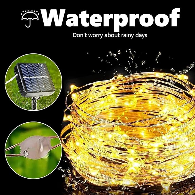 Lomotech Solar String Lights Outdoor - 2 Pack Total 66ft 200LED Solar Fairy Lights Waterproof 8 Modes Twinkle Lights for Outdoor, Patio, Garden, Yard, Party, Wedding, Tree Decoration (Warm White)