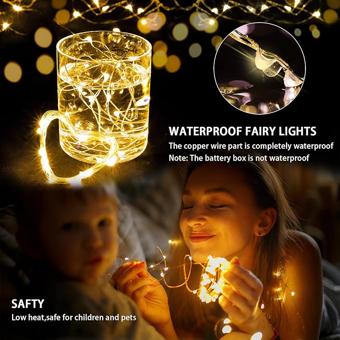 12 Pack Fairy Lights 7Ft 20 LED Twinkle String Lights 3 Modes Battery Operated Waterproof Firefly Starry for Mason Jar Wedding Birthday Party Table Centerpieces Bedroom Christmas,Warm White