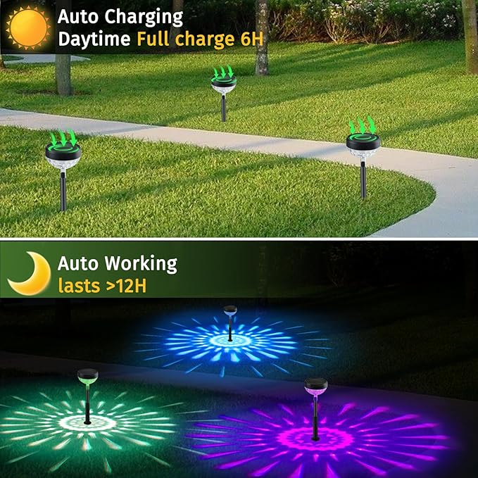 12Pack Solar Pathway Lights Outdoor, Color Changing+8 Fixed Color (Warm White, Cool White, Colored) Solar Lights Outdoor, Bright Solar Powered Garden Light