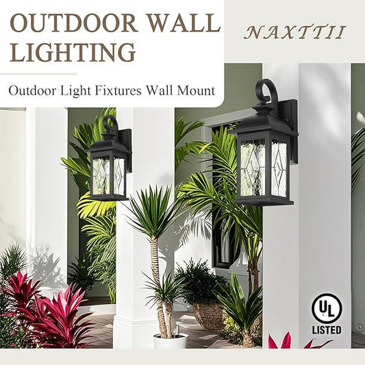 Outdoor Wall Sconce Set of 2, Matte Black E26
