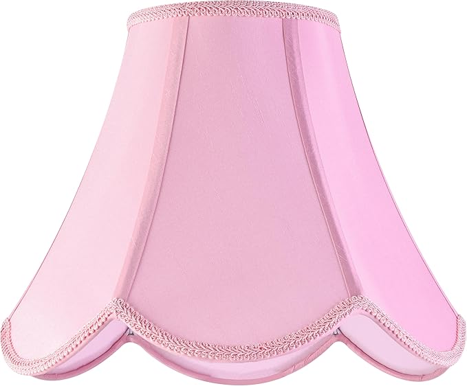 GO&SO 2Pcs Pink Lamp Shade Medium Scalloped Lamp Shade,6"Top x 13"Bottom x 10.6"Vertical Height (Spider),Bell Lamp Shades for Table Lamps&Floor lamp,Edge Petal Braid Modern lamp shade -Easy Assembly