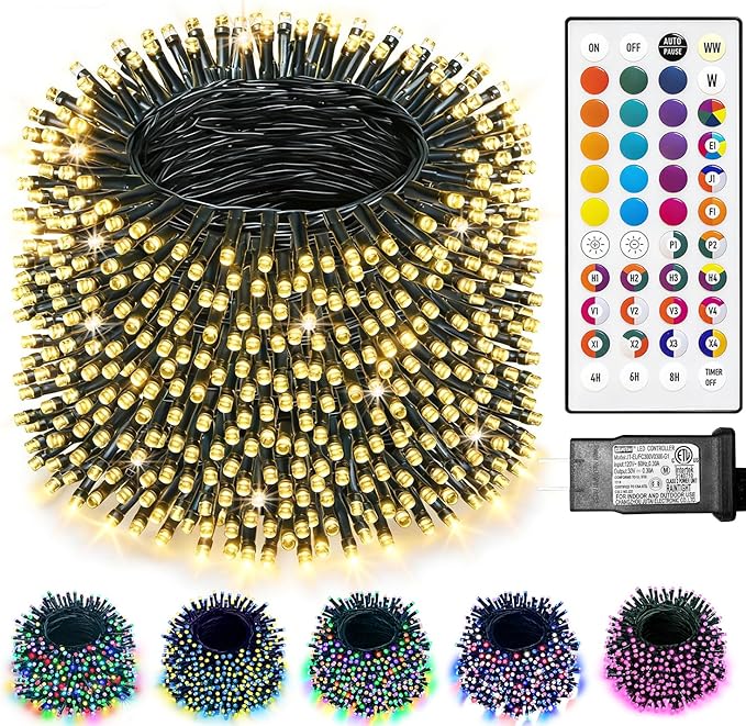 35 Colors Changing Christmas Lights, 98FT 300 LED 4th of July String Lights Green Wire with Remote, Waterproof Twinkle Light for Xmas Tree Holiday Party Indoor Outdoor