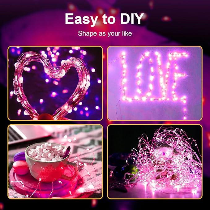 ZGWJ Fairy Lights Battery Operated, 8 Pack Pink LED String Lights 20 LED 7FT Waterproof 3 Lighting Modes for Valentines Day, Bedroom Decor, Halloween, Christmas, Party Indoor and Outdoor Decoration