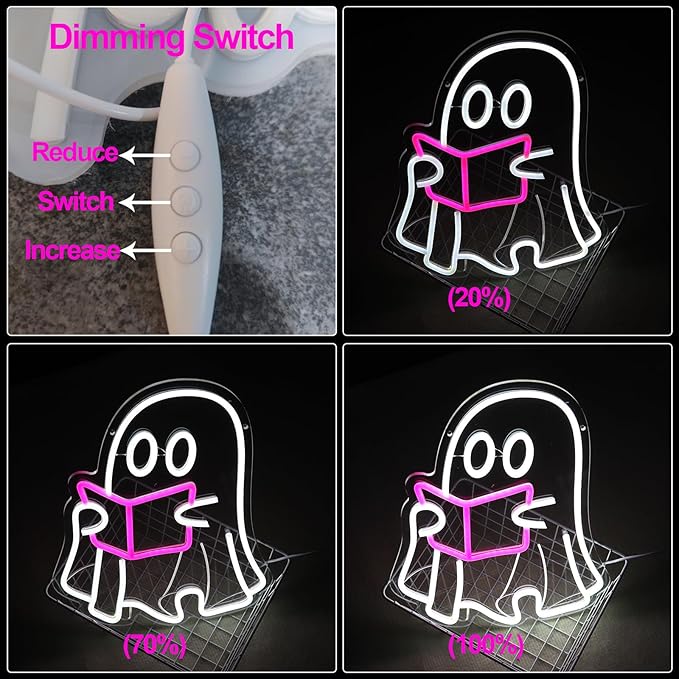 Ghost Reading Book lamp, Reading Ghost Neon Sign Led Reading Room Neon Sign Hanging Reading Book Neon Light For Bedroom Home Library Read Club Kids Room Store Book Lover Gifts(USB Sign)