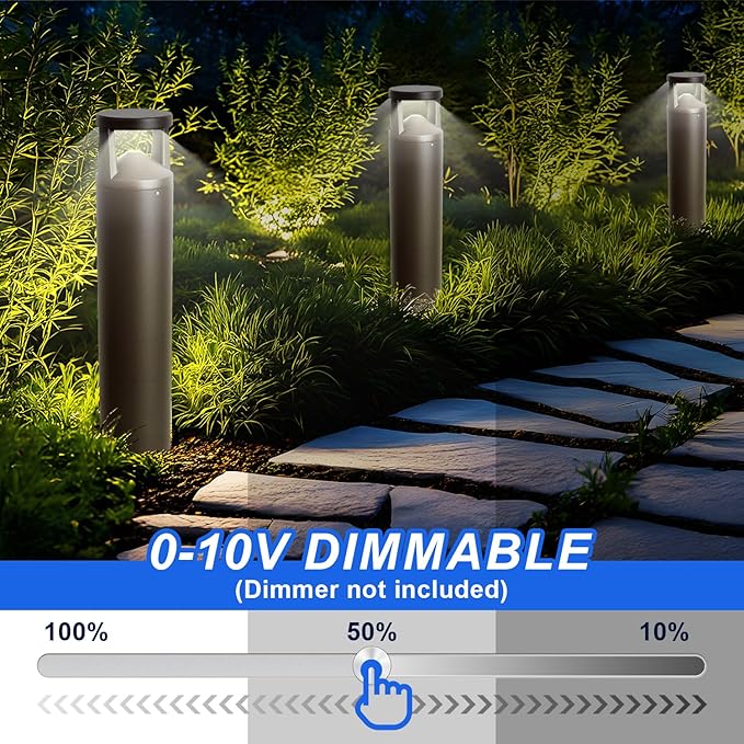 LED Bollard Landscape Light, 42" 24W Outdoor Pathway Light, 3CCT Selectable (3000K/4000K/5000K), IP65 Waterproof, 0-10V Dimmable Commercial Landscape Lighting for Garden, Walkway, Die-cast Aluminum