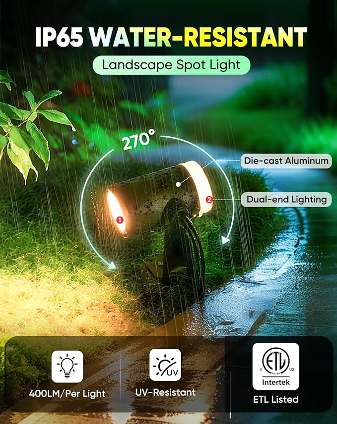 GZBtech Waterproof Landscape Spotlights, 24V RGB+IC+CCT Color Changing Outdoor Pathway Lighting, App&Remote Control Work with Alexa, Aluminum Dimmable LED Spot Light for Garden Yard Decor, 6 Pack