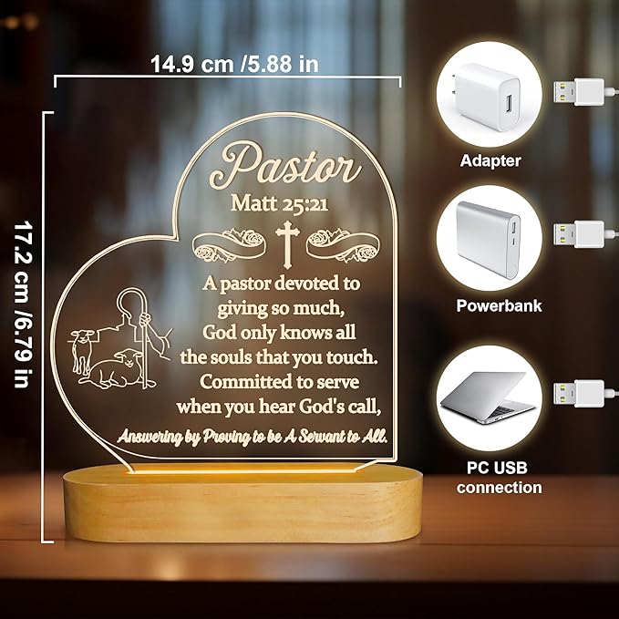 Pastor Appreciation Gifts, Pastor Gifts for Men - 3D Illusion Lamp LED Night Light, Thank You Presents for Preacher Birthday