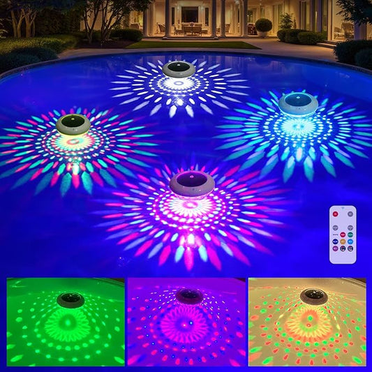Floating Pool Lights w/Remote, 6.5 Inch RGB Solar Pool Lights That Float with 9 Dynamic Lighting, IP68 Waterproof Pool Floating Light, Hangable Solar Floating Light for Pools Party Garden(4)