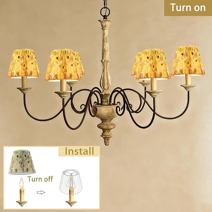 Small pleated lampshade chandelier shades set of 6. Lampshade for Wall Lamp.chandelier shades.small table lamps.For Cutting Edge bulbs.light bulb shade.chandelier light covers.4" X 5" X 6"