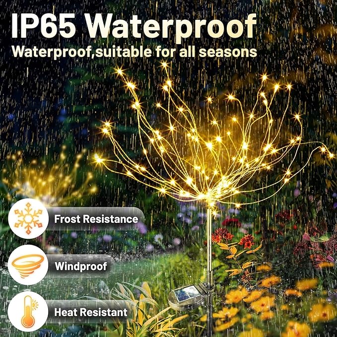 Anordsem Solar Garden Lights Outdoor: 4 Pack Bendable Copper Wire with 120 LED Firework Beads - Waterproof DIY Fairy Warm Decorating Yard Patio - Gardening Gifts for Parents Homeowner