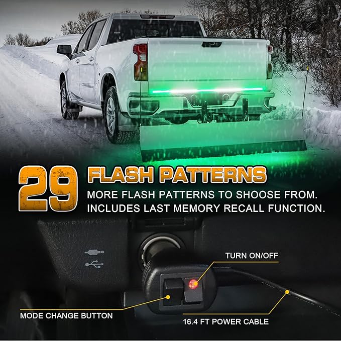 XRIDONSEN 60 inch Truck Tailgate Green White Emergency Lights Strip 360 LED Rear Window Strobe Lights Firefighter POV Light Flashing Warning Hazard Safety First Responder Lights for Vehicles Pickup