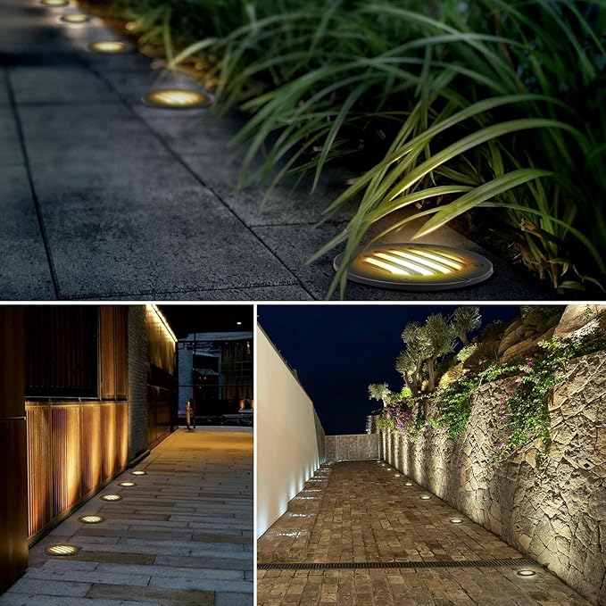 Low Voltage Landscape Lighting: 10W 2700K Warm White LED Well Lights, 12/24V Outdoor In-Ground Lights with IP67 Waterproof for Garden Yard Pathway Pavers Deck Fence, 12 Pack with Connectors
