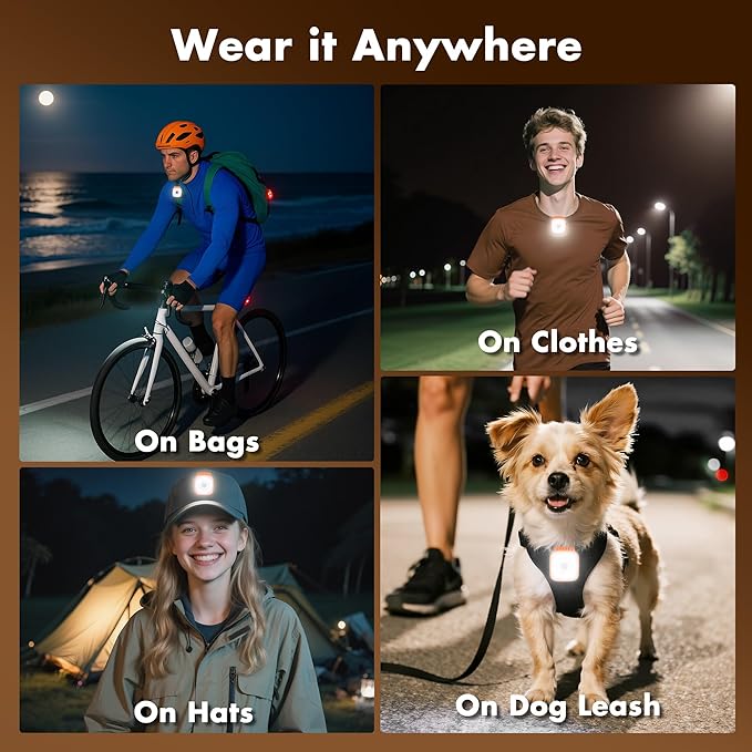 2 Pack Running Lights for Runners,4 Modes LED Rechargeable Clip On Flashlights,Walking Light Safety Dog Lights for Night Walking,Running Light for Fishing Biking Camping Hiking Gear
