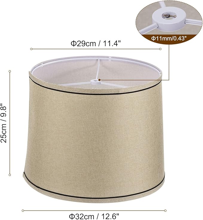 PATIKIL Lamp shades for Table Lamps 11.4" Top x 12.6" Bottom x 9.8" High Drum Lamp shades for Floor Lamps Medium Linen Lampshade Easy Assembly for Lamp Replacement, Beige Black