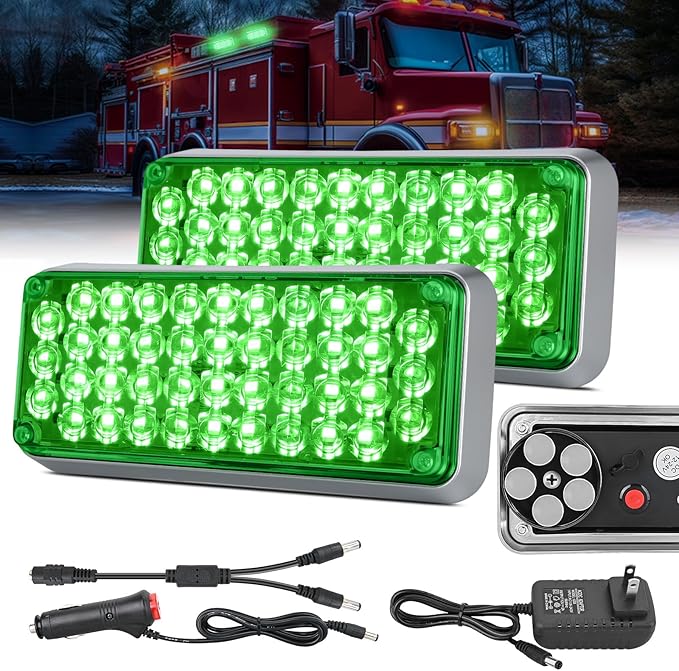 Nilight 2PCS 42LED Green Wireless Magnetic Strobe Lights Portable Warning Hazard Light Surface Mount Waterproof 5 Patterns for 12V 24V Cars Trucks Van Off Road Vehicles ATV