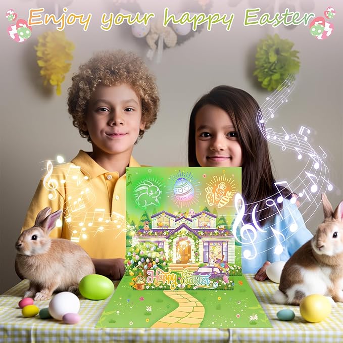 Easter Card, firework light and music for Pop Up Card, easter Greeting Cards with Envelope, Funny Easter gift For Family, Friend, Kids