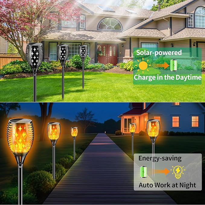 YoungPower 43'' Large Solar Torch Lights Flickering Flames Torches, Waterproof Outdoor Flame Decoration Lighting for Yard Driveway, 2 Pack
