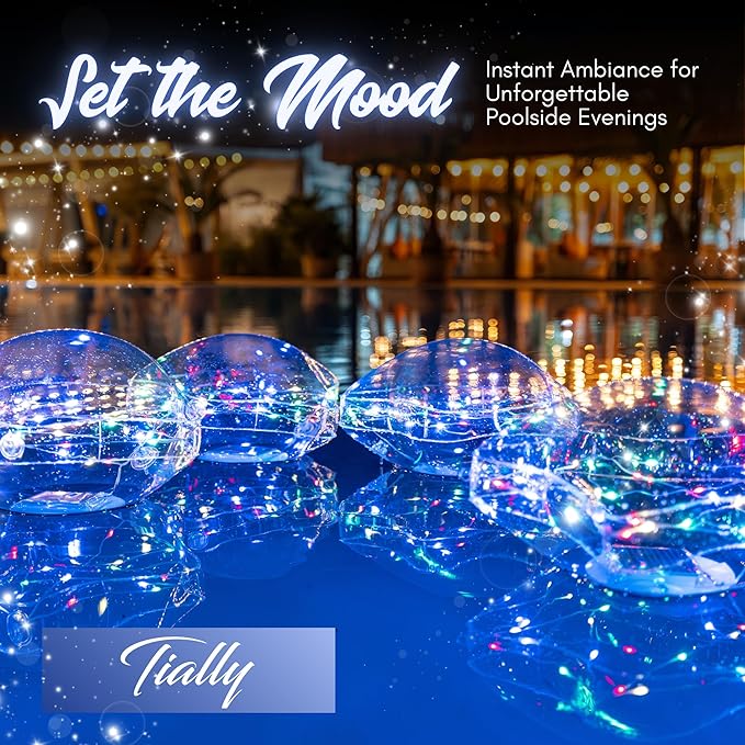 TIALLY Solar Star Lights Outdoor - 14'' Solar Floating Pool Lights, Inflatable & Hangable Outdoor Decorations, Waterproof Solar Powered Star Light - Best Gift Pool Decor (2 Pack Colored)