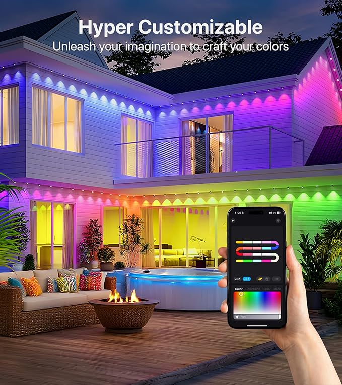 Permanent Outdoor Lights,50FT RGB+IC LED Lights with Smart APP & Remote Control, 72 Scene Modes, Waterproof IP65 for Holiday,Christmas,Yard Decorations(Extension Cord Not Included)