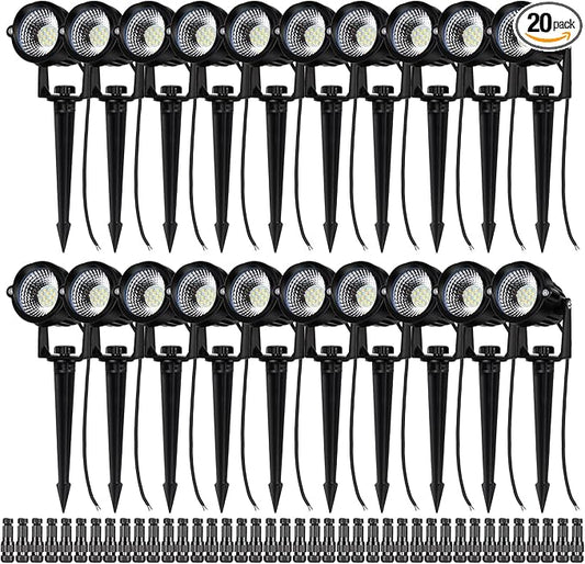 12W Landscape Lights Low Voltage LED Landscape Lighting Spotlight Waterproof Garden Pathway Christmas Decorative Lights Outdoor, 20 Pack with Connector (Cool White 5000K)