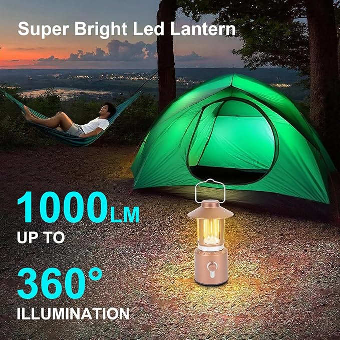 Telescopic LED Camping Lantern, 8000mAh Battery Powered Vintage Camping Lights, 3 Light Modes, Stepless Dimming Tent Lights, Portable Emergency Light for Power Outages, Outdoor Work, Hurricane, Hiking