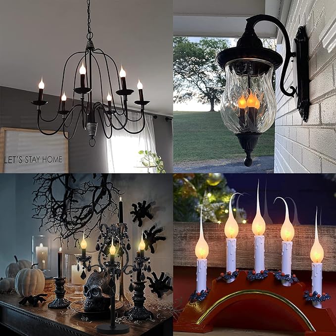 Silicone Dipped Candle Light Bulbs Country Style Candle Replacement Bulbs 5 Watts Clear Silicone Light Bulbs for Window Candles Chandeliers, C7/E12 Candelabra Base (12 Pack)