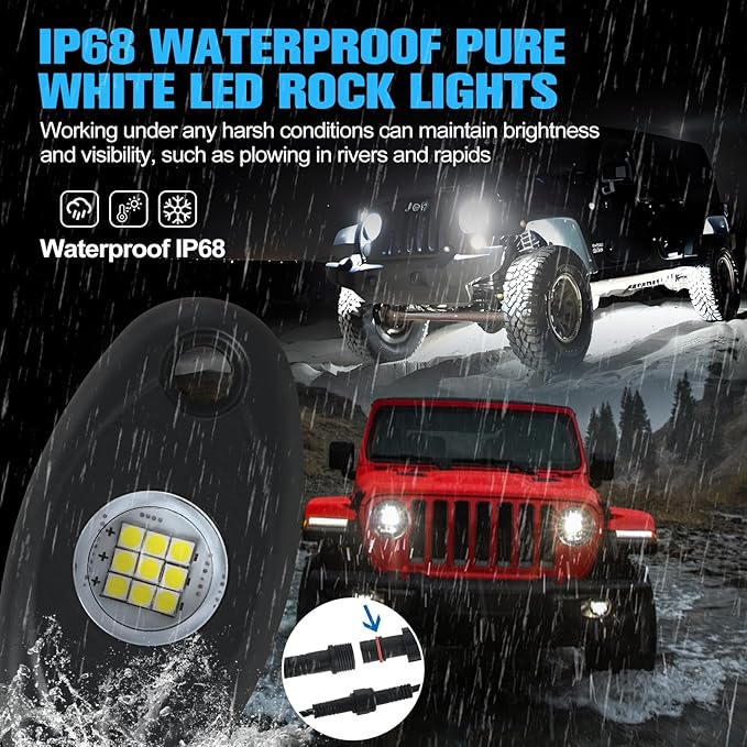 8pods White Rock Lights 12v Aluminum 6000k Super Brights Led Rock Light for Trucks with Switch Ip68 Waterproof for Utv ATV SUV RZR Rv Trucks Pickup Car Automotive Neon Accent Light Kits