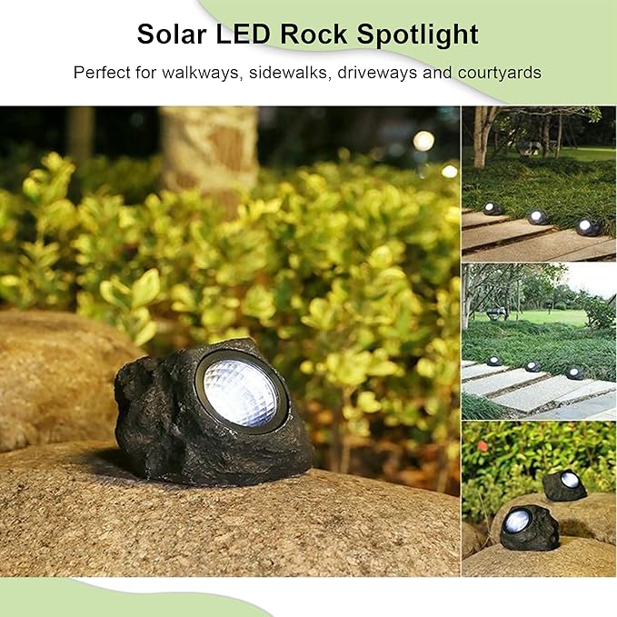 LIYAOLI Solar Rock Landscape Lights - 3 Pack Waterproof IP65 Fake Stone Solar Lights for Garden Pathways | Outdoor Ground Lighting with Auto On/Off & White LEDs