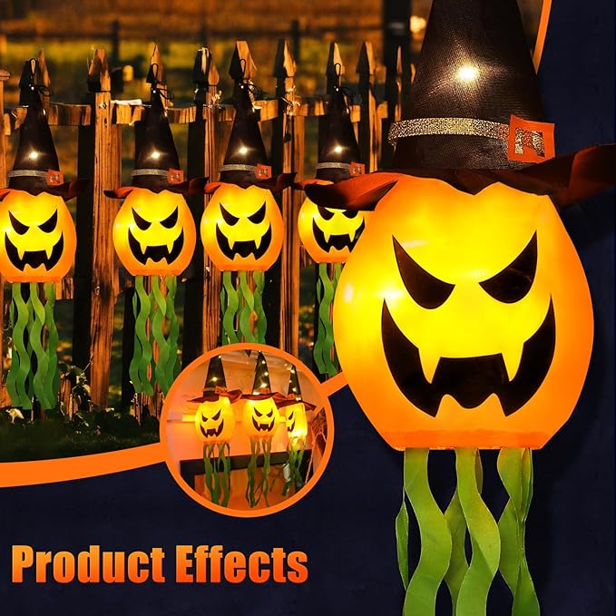 Halloween Decorations Outdoor Decor Hanging Lighted Glowing Pumpkin Witch Hat with 3 Modes Lighted Up Scary Orange Halloween Decorations for Indoor Outside Party Yard Tree Garden (4Pcs)