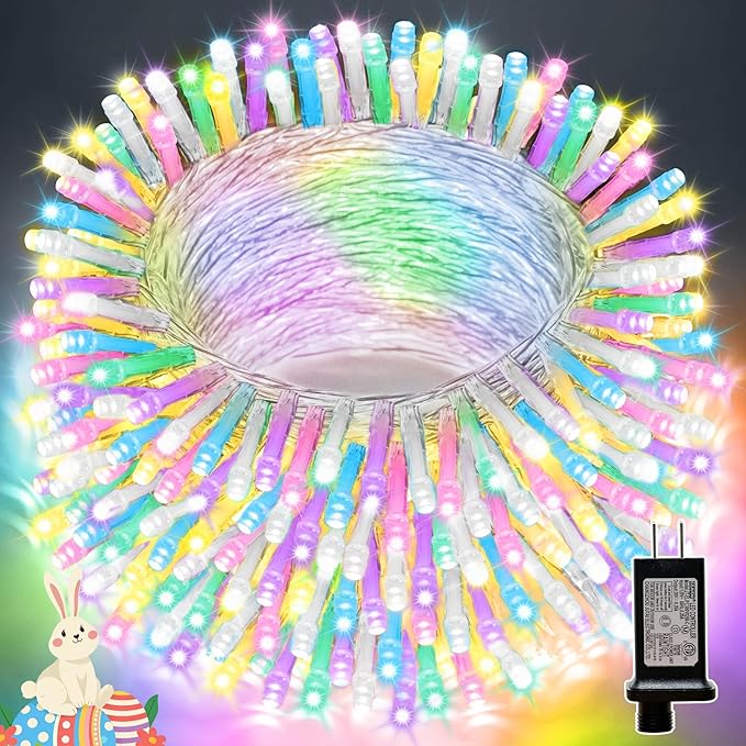 LAMPHOME 66ft 200 LED Easter String Lights Plug in, Multicolor Pastel 16 Modes Twinkle Fairy Lights,Waterproof Outdoor String Lights for Easter Tree Indoor Outdoor Spring Decorations