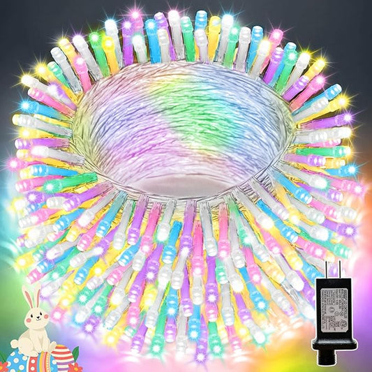 LAMPHOME 66ft 200 LED Easter String Lights Plug in, Multicolor Pastel 16 Modes Twinkle Fairy Lights,Waterproof Outdoor String Lights for Easter Tree Indoor Outdoor Spring Decorations
