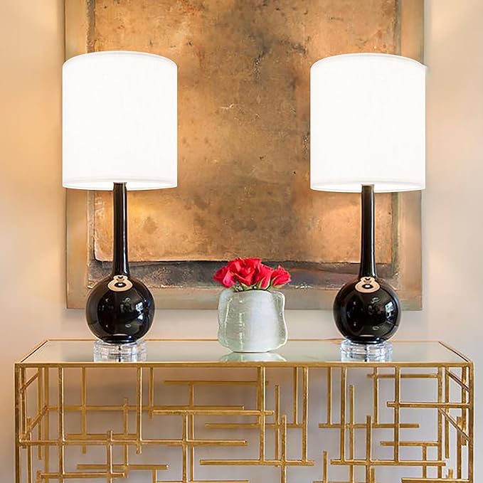 Small Lamp Shades Set of 2 Drum White Texture Lampshades for Table Lamps Wall Lamps-10"× 10"× 10" (Spider),Required Assembly-Cylindrical Lampshade for Pendant Light/Chandelier-By GO&SO
