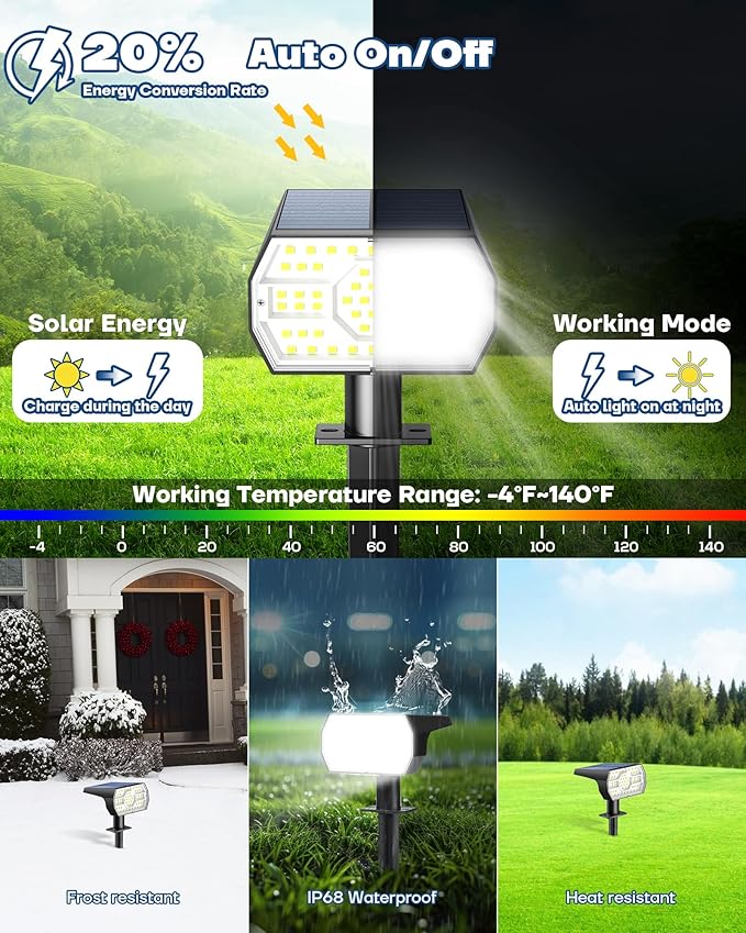 Kaxiida Solar Lights Outdoor Waterproof IP68, 3 Lighting Models Solar Powered Spot Lights Outdoor, 56LED Light Dusk to Dawn for Yard Patio Garden Pathway Landscape Lighting