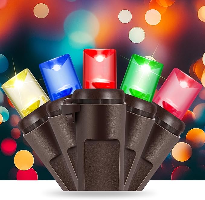 Slow Twinkling Christmas Light, 100 LED 35Ft Pulsing Twinkle Lights for Christmas Tree, 5mm Wide Angle Soft Random Shimmering Set with Brown Wire Cord, Waterproof String Lights(Multicolor)