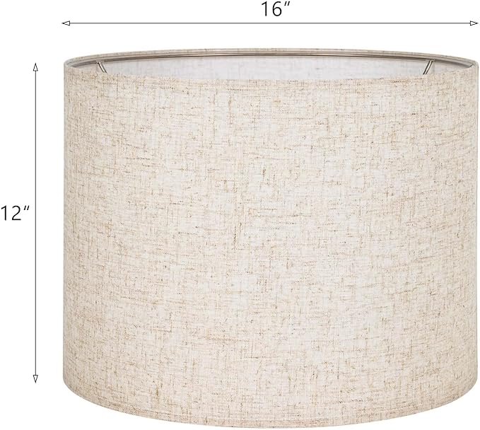 Wellmet Linen Set of 2 Drum Lampshades, Easy Assembly Required 16" Top x 16" Bottom x 12" High Replacement Lamp Shades, Fabric Lampshades for Table Lamps Floor Lamps, Metal Spider Fitter