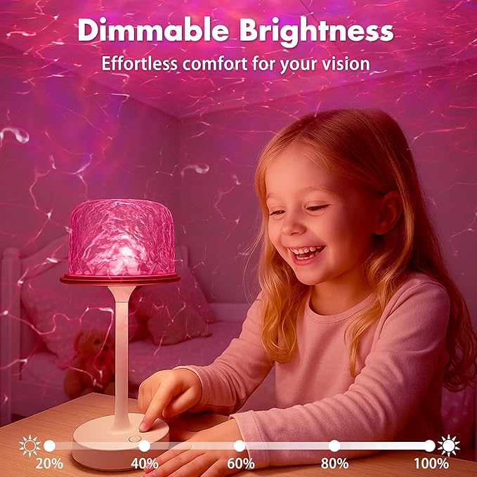 Rechargeable Shower Lights for Inside Shower, Cordless Waterproof Shower Lamp with Remote, 16 Color Changeable Ocean Wave Projector Light, LED Rotating Water Ripple Table Lamp for Bathroom, Bedroom