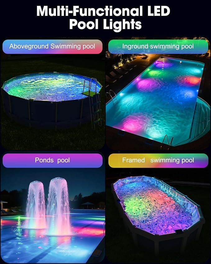 Solar Pool Lights,Underwater IP68 Pool Lights with Remote Control,1800mAh Solar Powered Panel with Brighten 48LM, Color Changing for Above Ground Pools/Inground Pools-8 Pack-Blue
