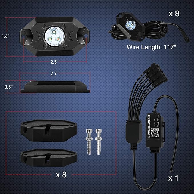 Nilight RGB LED Rock Lights Kit 8 pods Underglow Neon Multicolor with Bluetooth App Control Music Mode IP68 Exterior Wheel Well Party Lamp for ATV UTV Golf Cart Truck Boat RV