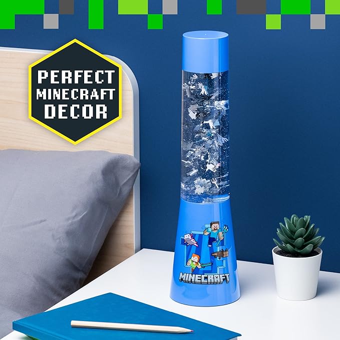 Paladone Minecraft Character Officially Licensed Glitter Flow Lamp or Night Mood Lighting, Gamer Room Décor for Kids and Tweens