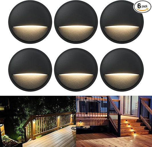 GKOLED 6-Pack Low Voltage LED Deck Lights, Landscape Stair Railing Light Fixture, 2W 3000K Integrated LED Chips, Die-cast Aluminum 12V AC/DC Accent Lighting with Black Powder Coated Finish, UL-Listed