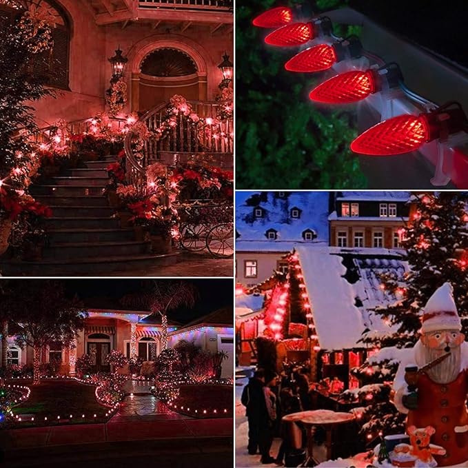 25 Pack C7 Led Replacement Christmas Light Bulb, Shatterproof C7 Led Bulbs for Christmas String Lights, E12 Candelabra Base, Commercial Grade Dimmable Holiday Bulbs, Red