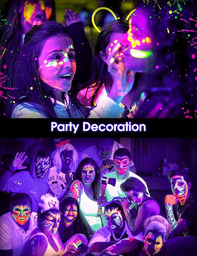 Black Light Bulbs 4 Pack, A19 LED Black Light Bulbs for Glow in The Dark 9W (100W Equivalent) E26 Base, Black Lights Party, Fluorescent Poster, Body Paint,Neon Glow