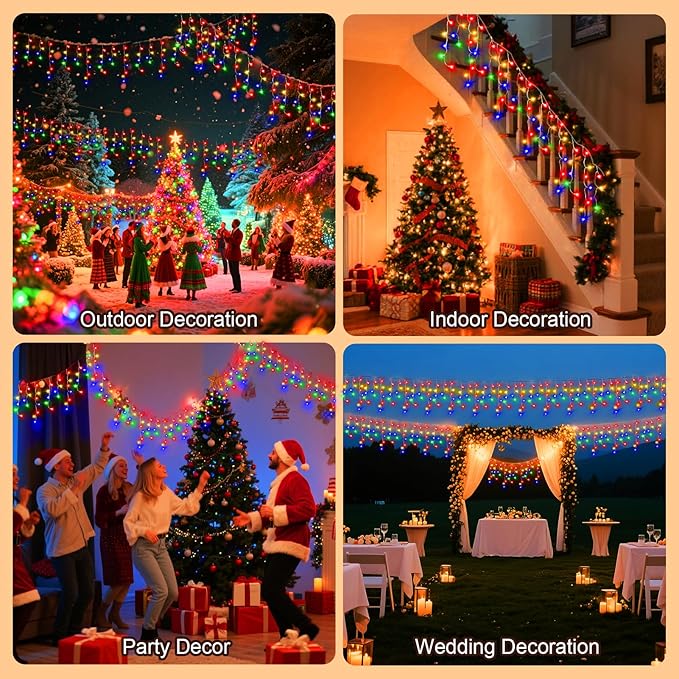 98 Ft Ice Lights for Outside, 1216 LED Christmas Lights Outdoor Plug in, Christmas String Lights with 8 Modes & Timer for Holiday, Party, Wedding, House, Patio, Outdoor Decor(Cool White)