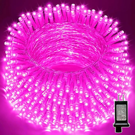 LAMPHOME 200 LED Pink Valentine Lights, 66ft 16 Modes Valentine Room Lights Clear Wire,Connectable Plug in Pink Christmas String Light Indoor Outdoor for Christmas Bedroom Valentines Party