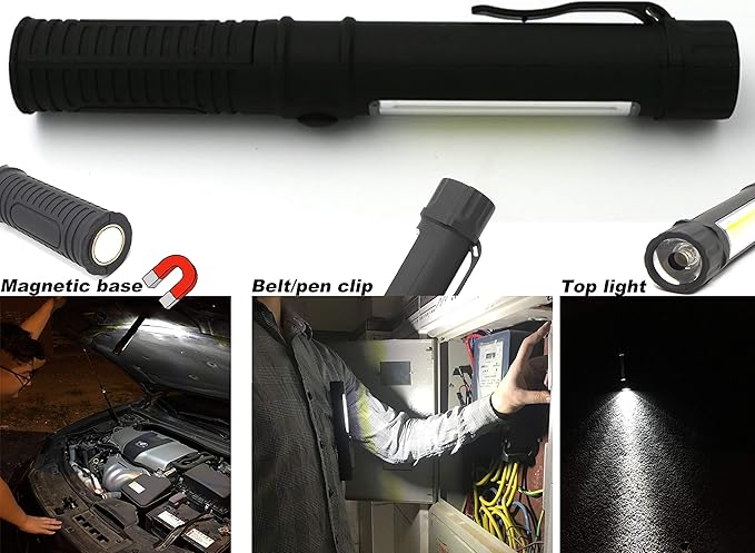 COB LED Work Flashlight with Magnetic Base and Clip Multi-Function Pocket Pen Light Inspection Work Light, 8 Pack