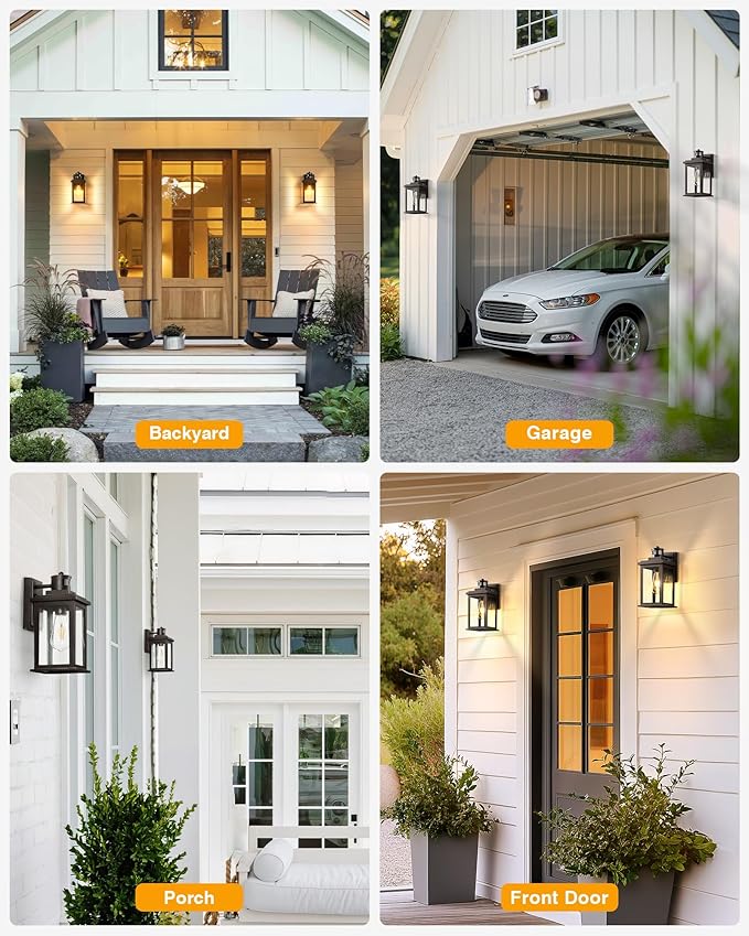 VIANIS 2 Pack Outdoor Lights for House, Brown Dusk to Dawn Motion Sensor Outdoor Light, Oil Rubbed Bronze Porch Lights Outdoor Lantern for Garden, Garage, Doorway, Aluminum,Hardwired, Non-Solar