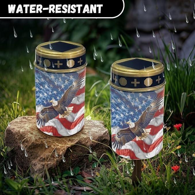 American Eagle Flag Prayer Cemetery Solar Lights for Grave Cemetery Decor Candle Lamp Corss Sunflower Grave Solar Lights